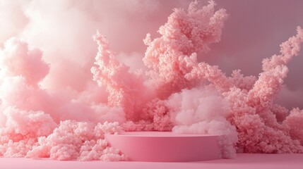 Poster - Soft Pink Clouds with Abstract Shapes in Dreamy Artistic Scene