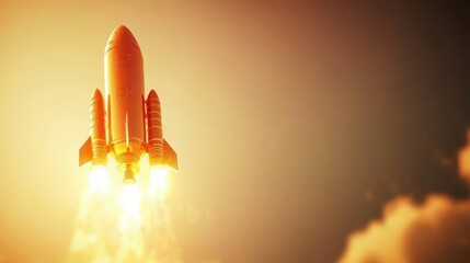 Poster - a shining golden rocket launching into the sky, representing success, ambition, and business growth.