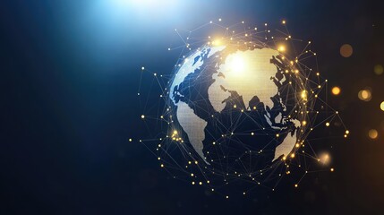 Poster - A silhouette of a globe with business network connections glowing around it, symbolizing international trade. Copy space included.