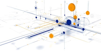 Fototapete - Abstract Digital Design with Geometric Shapes and Lines in Blue and Orange