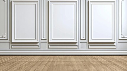 Canvas Print - Empty room, white paneled walls, wood floor, gallery mockup