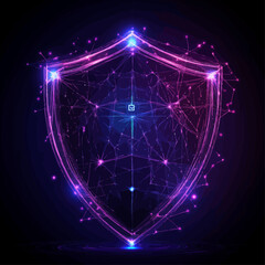 Poster - Digital Shield in Neon. Data Protection. Cyber Security. Technology Concept