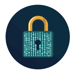 Poster - Digital security lock with binary code data encryption, concept illustration.