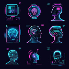 Poster - Futuristic Brain Scans and Circuitry with Neon Lighting on Black