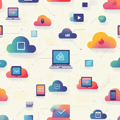 Poster - Cloud Computing Seamless Pattern with Digital Devices and Icons