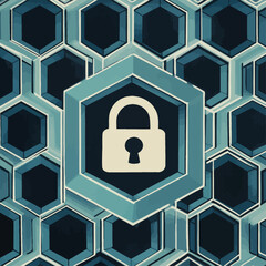 Poster - Secure Padlock in Hexagon Pattern, Data Protection, Internet Safety, Blue Design