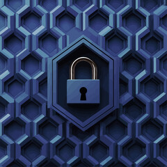 Poster - Secure Digital Data: Blue Padlock on Hexagonal Wall, Security Concept.