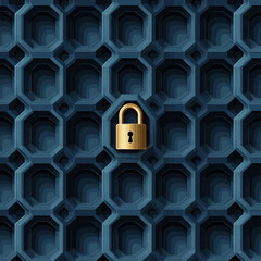Poster - Golden padlock on blue geometric background, security, protection, and safety