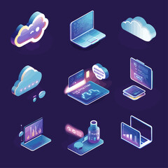 Poster - Isometric digital technology cloud computing illustration with futuristic devices