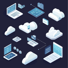 Poster - Isometric view of cloud computing and data management technology