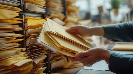 Poster - document management system on a desktop, utilizing cloud storage and advanced file indexing for efficient document handling.