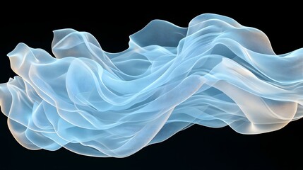 Poster - Ethereal Flowing Waves of Light Blue Fabric on Black Background