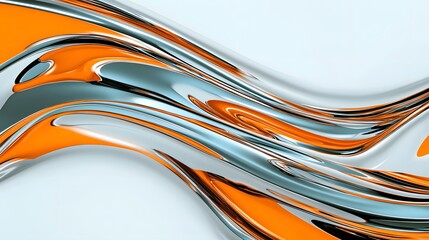 Poster - Abstract Fluid Design with Orange and Silver Curved Waves