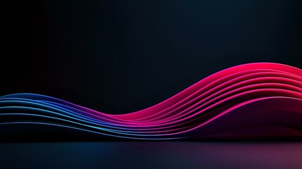 Poster - Glowing neon pink and blue wavy lines creating dynamic motion effect against dark background, abstract modern design for technology and digital concepts.