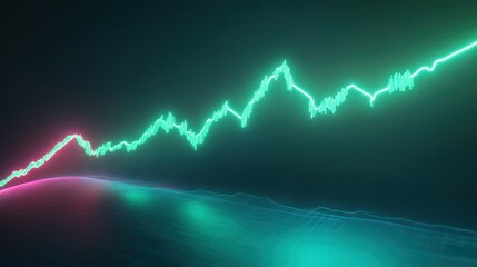 Poster - neon Bitcoin value graph, with a glowing green line curving upwards, highlighting the increase in Bitcoin's value