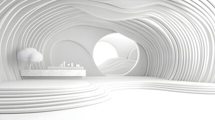 Poster - Modern Minimalist Interior with Curved White Walls and Elegant Decor