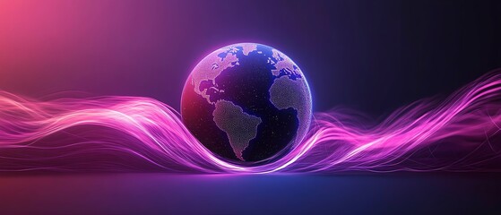Poster - Earth with data streams flowing around it, symbolizing worldwide connectivity, digital communication, glowing lines, vibrant network, futuristic tech design