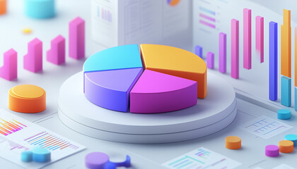 Fototapete - Colorful 3D Charts and Graphs Data Visualization Business Analytics
