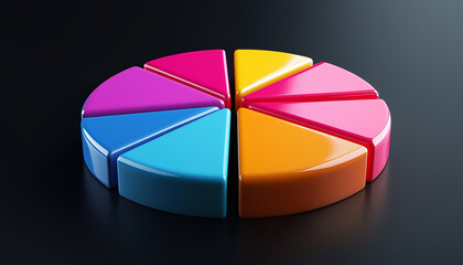 Fototapete - Vibrant Colorful 3D Pie Chart Data Visualization Graphic Representation