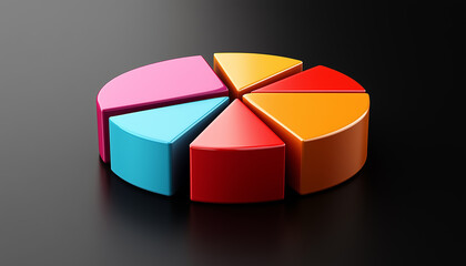 Fototapete - Colorful Three Dimensional Pie Chart Data Visualization on Black Background