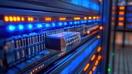 Poster - server rack data center installation network lights