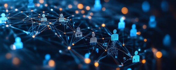 Poster - Human resources concept, group of people connected by social media network, AIgenerated communication channels, digital interaction, modern workplace relationships