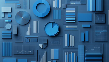 Fototapete - Abstract Data Visualization A Collection of Blue Charts and Graphs Representing Business Analytics