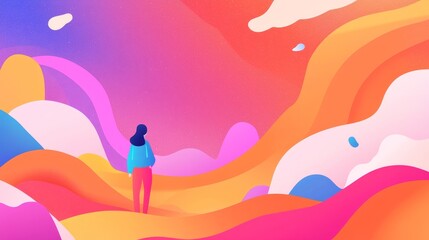 Poster - Colorful abstract landscape digital art vibrant environment dreamy viewpoint imaginative concept for creativity
