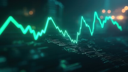 Poster - neon Bitcoin value chart, with a rising green line graph pointing upward, representing the surge in cryptocurrency value.