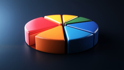 Fototapete - A 3D Colorful Pie Chart Representing Data Segmentation and Visualization