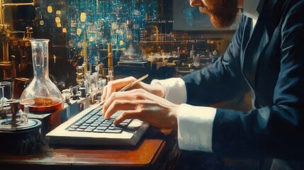 Poster - with digital laboratory results, AI-driven analytics, and futuristic data visualizations appearing