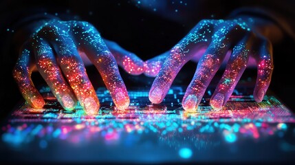 Poster - with digital laboratory results, AI-driven analytics, and futuristic data visualizations appearing