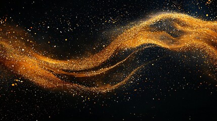 Golden particles swirl, dark background, abstract design, website banner