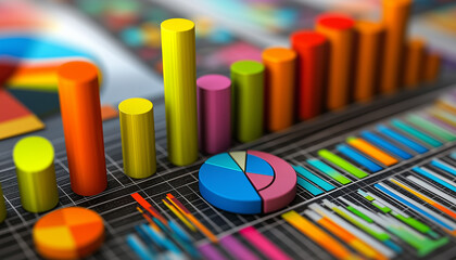 Fototapete - Colorful 3D Charts and Graphs Representing Data Visualization and Business Analytics