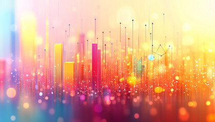 Poster - Abstract Colorful Data Visualization with Rising Bars and Arrows Representing Growth and Progress in a Futuristic Setting