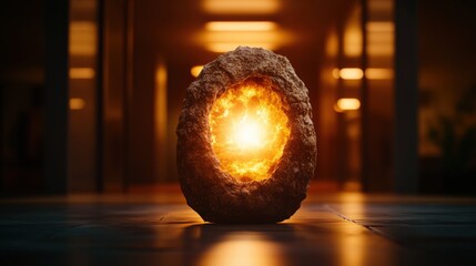 Aufkleber - Rock with glowing fire inside and mysterious doorway emitting light