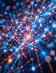 Poster - Interconnected Network of Glowing Nodes and Lines Abstract Visualization