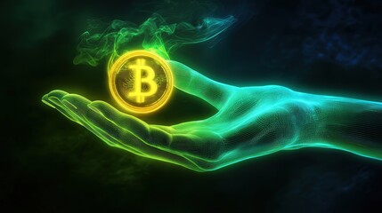 Poster - dollar coin, glowing green and yellow, symbolizing business acumen, financial opportunity, and succe