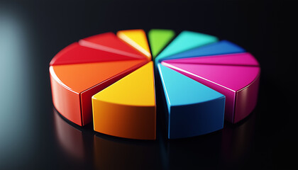 Fototapete - Vibrant 3D Pie Chart Data Visualization Showing Colorful Segments on Dark Background