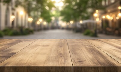 Aufkleber - A smooth wooden tabletop in sharp focus, ideal for showcasing textures and surfaces in photography.