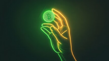 Poster - hand catching a dollar coin, glowing in green and yellow light, symbolizing the act of securing wealth and success