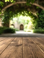 Aufkleber - A sharp-focused image of a smooth wooden table, creating a soft and inviting atmosphere.