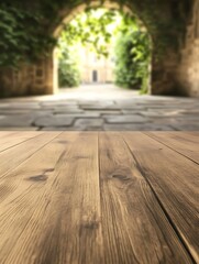 Aufkleber - A beautifully focused image of a smooth wooden table, featuring soft lighting and intricate details.