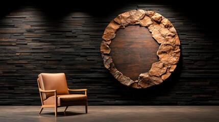 Poster - Chair positioned against stone wall near a mysterious doorway without entrance or exit