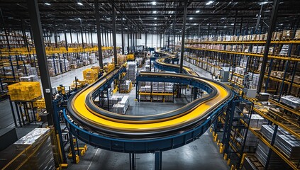 Poster - Automated Warehouse: Conveyor Belt System Transports Packages Efficiently in Modern Logistics