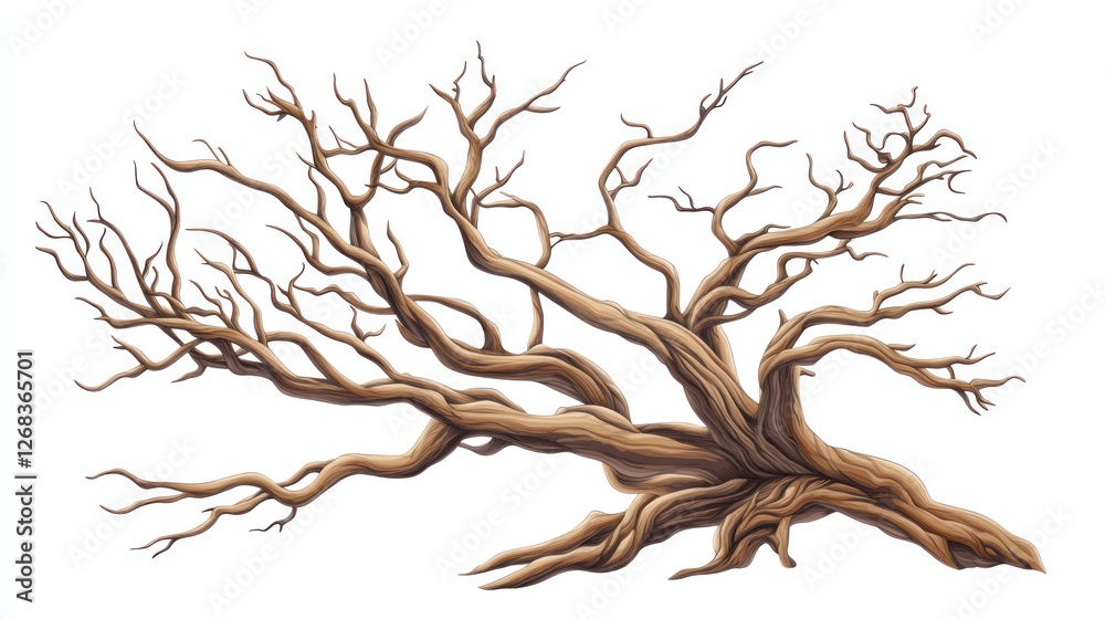 Dead tree branch, isolated, white background, nature art, design ...