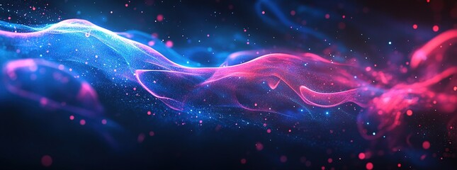 Poster - Abstract Pink and Blue Particles Flowing Dynamically in Space, Creating a Stunning Visual Masterpiece.