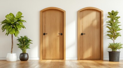 Poster - Pair of arched doorways in a minimalist interior design with neutral colors and clean lines