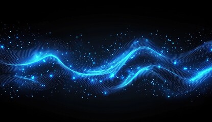 Poster - Abstract Blue Glowing Particle Waves Flowing Dynamically Across Screen, Creating Stunning Visual Effects for Digital Art