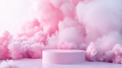 Poster - Soft Pink Clouds Surrounding Circular Podium for Creative Display